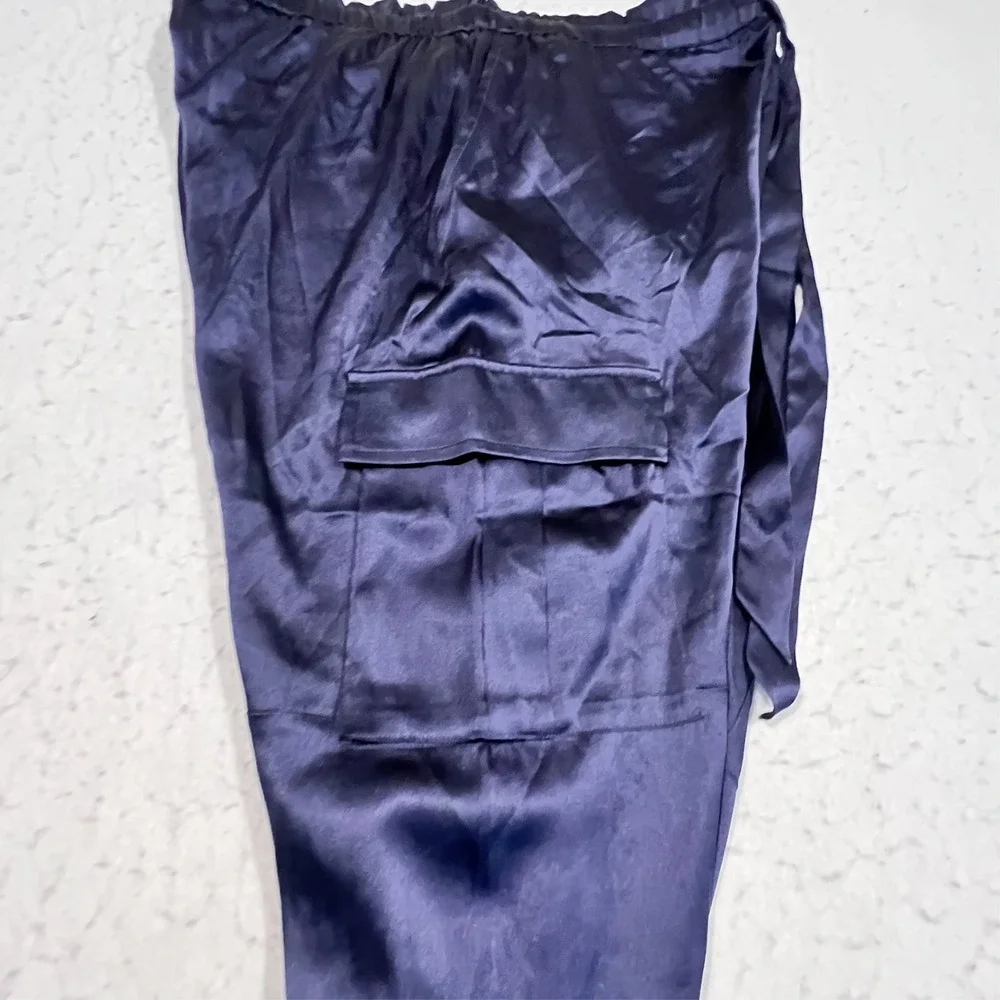 CAMI NYC Carmen Cargo Pant Navy Blue Stretch Silk Blend Charmeuse Women's Medium